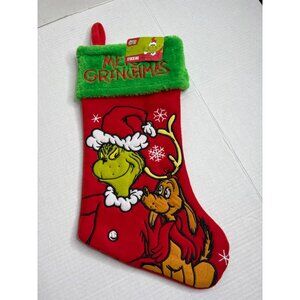 Dr Seuss The Grinch Max Christmas Stocking 22" Red Green Fleece Felt New